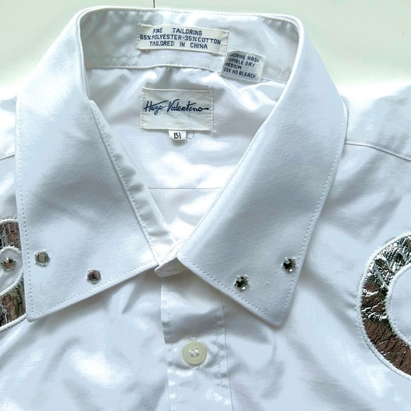 HUGO Valentino vintage geometric figures silver gold shirt blouse white print - Picture 5 of 11